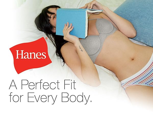 A Perfect Fit for Every Body, showing a woman in a Hanes underwear set holding a book