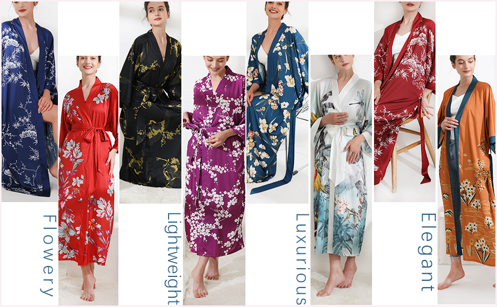 C02-Aensso Long Soft Lightweight Charmeuse Robe