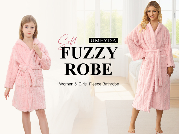 Girls & Womens Twist Fleece Robes, Hooded Soft Warm Bath Robe for Kids Womens Fuzzy Bathrobe