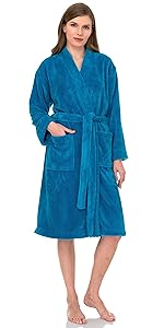 TowelSelections Womens Plush Robe Soft Fleece Kimono Bathrobe