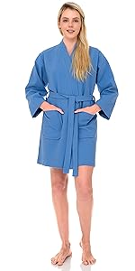 TowelSelections Womens Short Spa Robe Waffle Weave Kimono Bathrobe