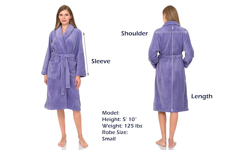 TowelSelections Womens Robe, Soft Fleece Bathrobe, Shawl Collar Spa Robe, Size Chart Image