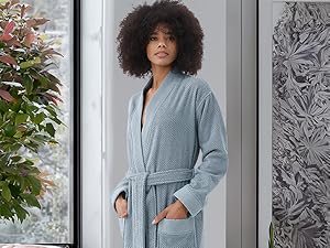 100% Turkish Cotton Terry Kimono Robes for Women Blue Grey