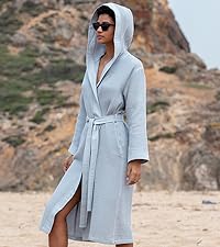 Turkish Cotton Hooded Waffle Robes for Women - Blue-Grey