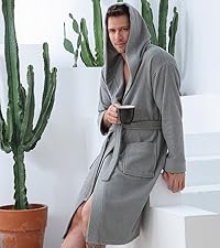 Organic Turkish Cotton Hooded Terry Robes for Men - Grey