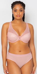 Sheer Mesh Plunge T-Shirt Bra in Blushing Rose