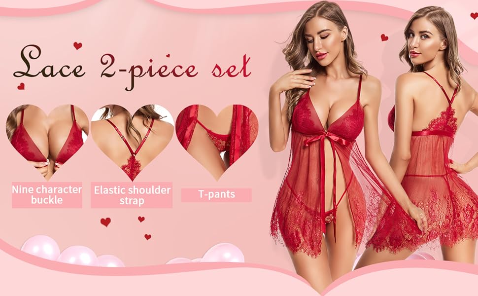 Chemise Lingerie Women Mesh Sleepwear Lace Eyelash Babydoll V Neck Nightgown Open Front Negligee