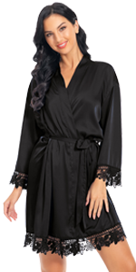 black satin robe black silk robe lace trim robes bridesmaid robes bridal robes bridal party robe