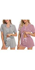 2 Pack: Womens Pajama Sets Short Sleeve Sleepwear Top & Shorts Button Down Pjs Soft Loungewear Bride