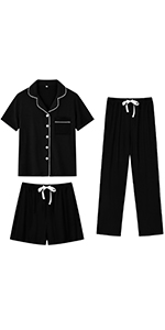 Womens 3pcs Button Down Pajamas Set Short Sleeve Sleepwear Bride 