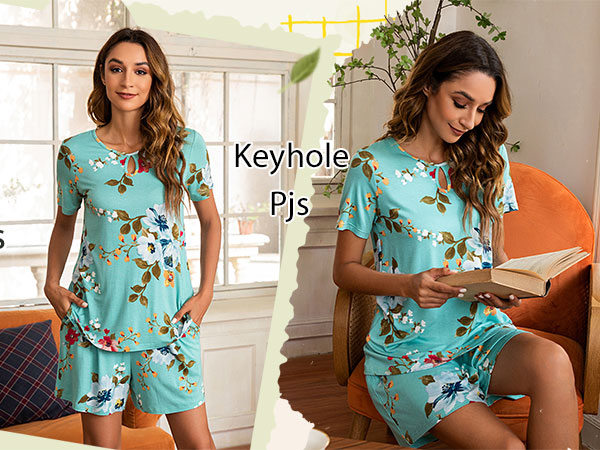 Womens Summer Keyhole Pajama Sets 