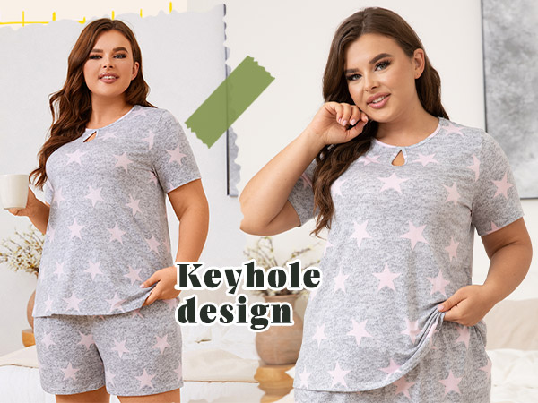 Womens Summer Keyhole Pajama Sets 