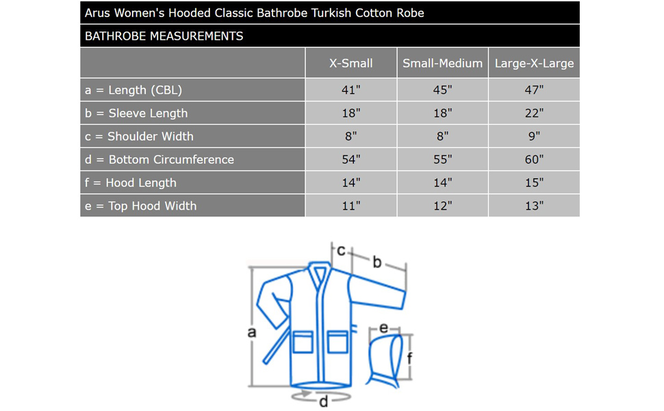 Women Cotton Hooded Classic Regular Bathrobe Size Chart