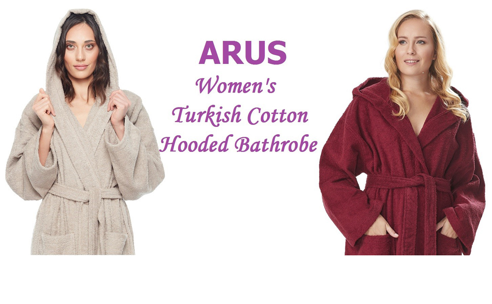 arus womens turkish cotton hooded bathrobe