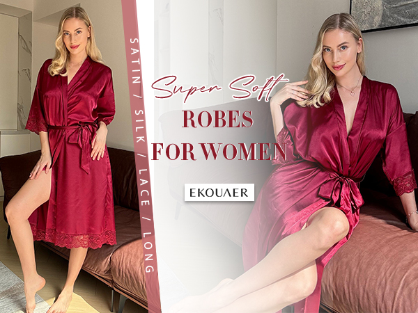 Ekouaer Women''s 3/4 Sleeve Silk Robes with Pockets