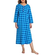 Women&#39;s Plaid Flannel Nightgown Warm Cotton Midi Nightgown