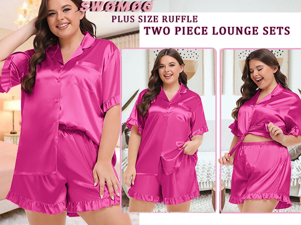 plus size silk ruffle pajamas