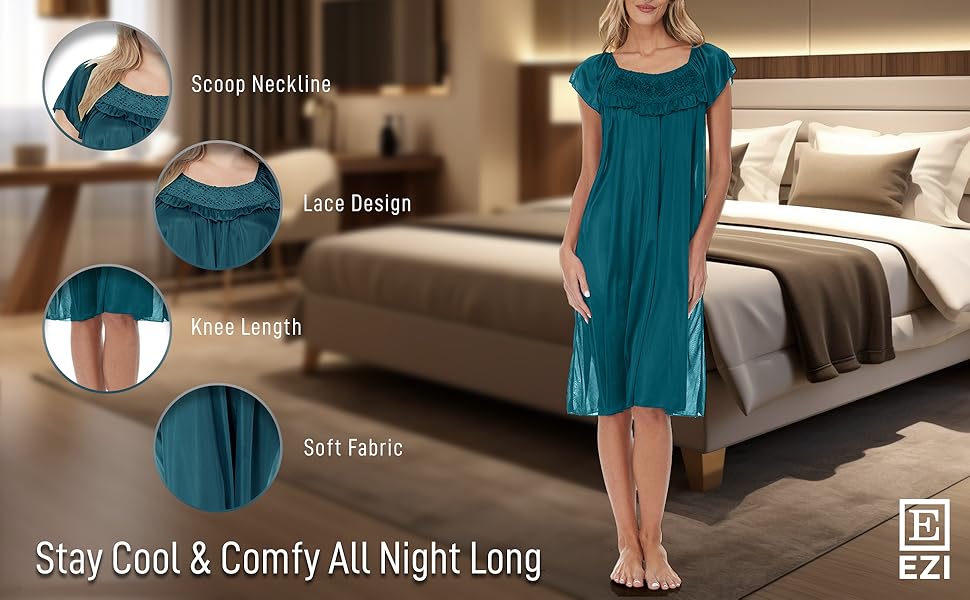 Adult WomenNightgown nightwear silk ladies robe nite Ezi Satin Nightgowns for Women Soft