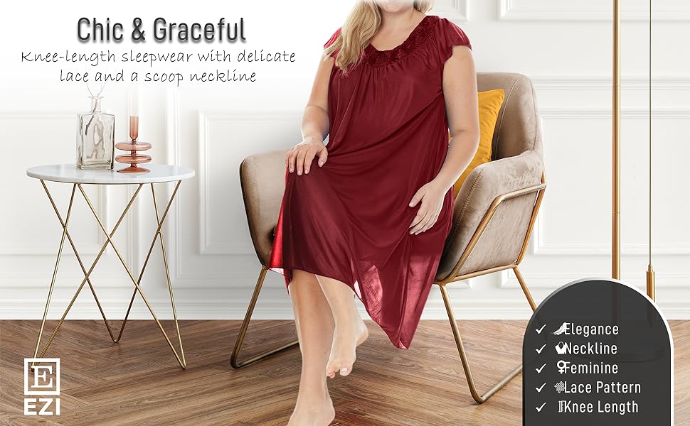 Nightgowns for Women  Soft & Breathable Knee Length Night Gowns  Adult Womens Nightgown nightwear