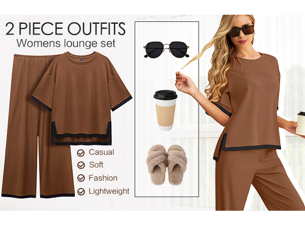 women outfits pajama sets for Women Knit Lounge Set 2 Piece Outfits Loungewear Women matching sets