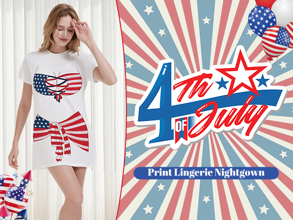 4th of July American Flag Print Lingerie Nightgown