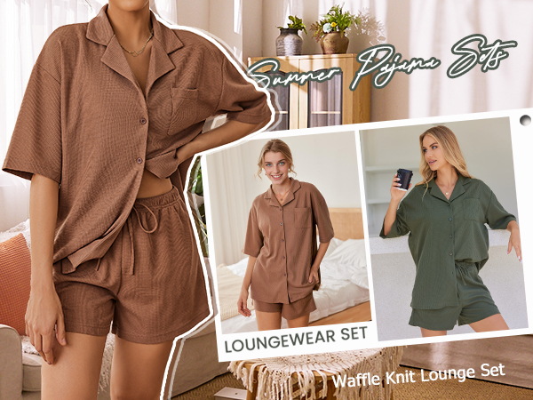 Waffle Knit Pajama Sets