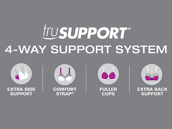 truSupport 4-Way Support System - Extra Side Support, Comfort Strap, Fuller Cups, Extra Back Support