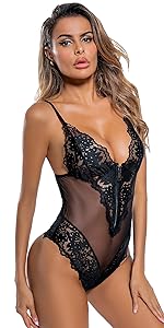 Women Lingerie Sexy Lace Naughty Chemise Teddy One Piece See Through Bodysuits V Neck