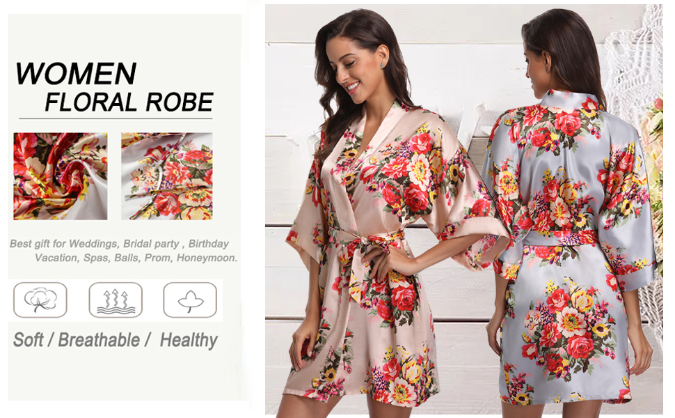 satin floral robe