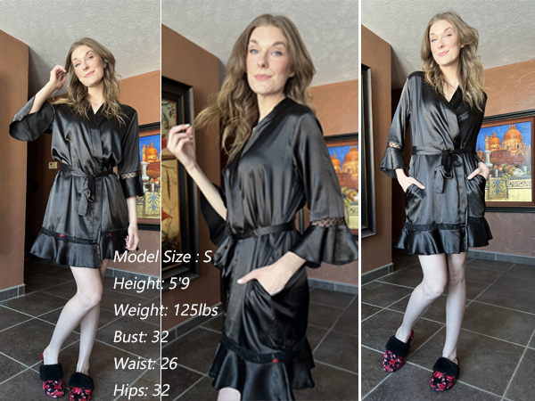 womens black satin robes