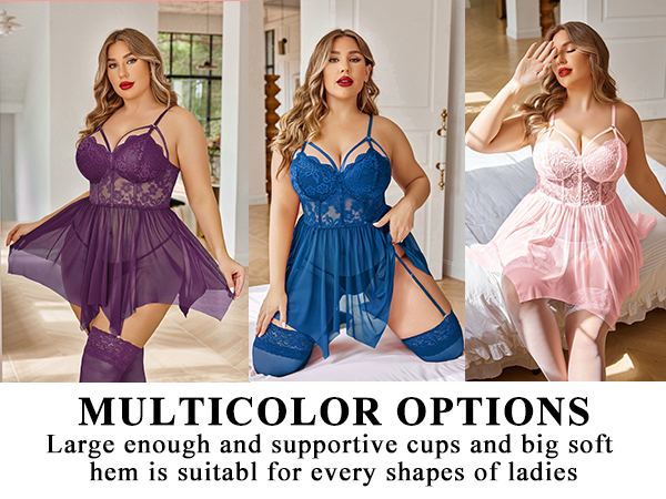 purple sky blue pink plus size lingerie