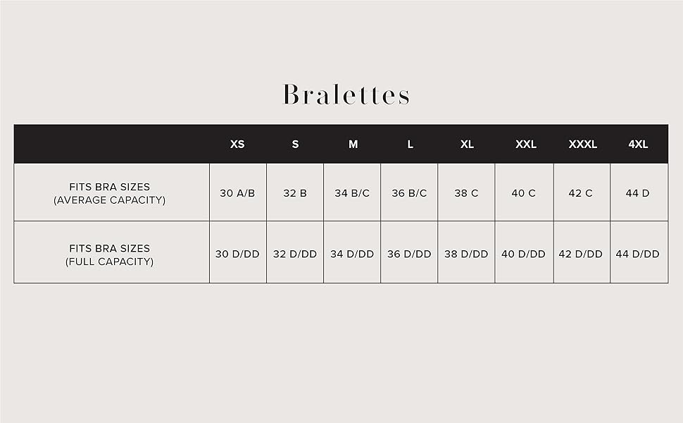 BRALETTE SIZE CHART