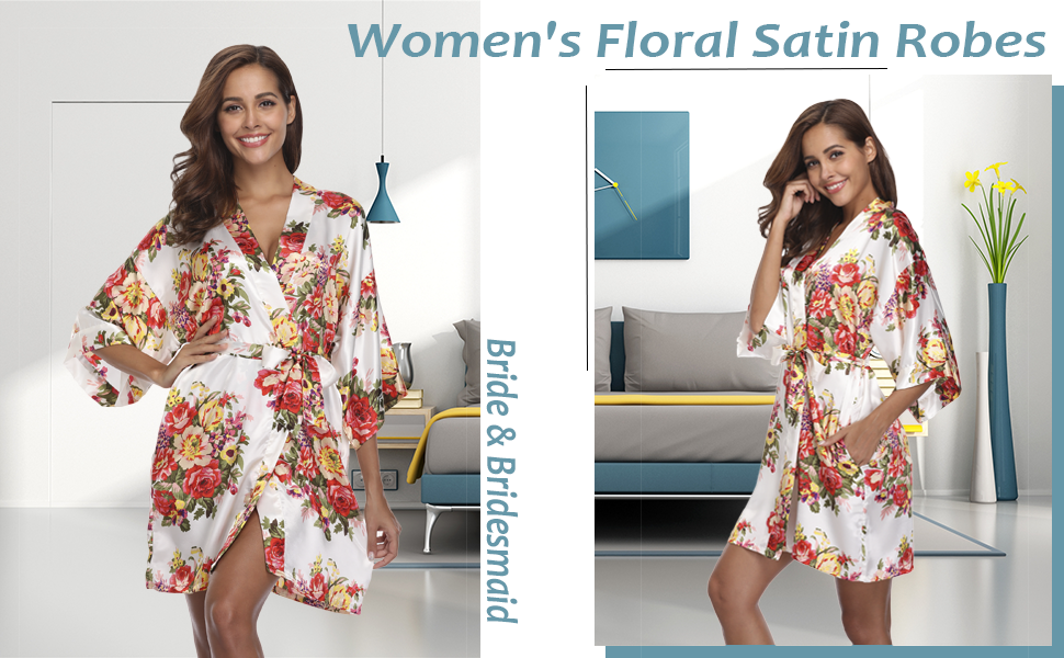 Women''s Floral Satin Robes