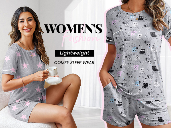 Ekouaer Womens Pajama Sets 2 Piece PJS Short Sleeve Lounge Short Sets