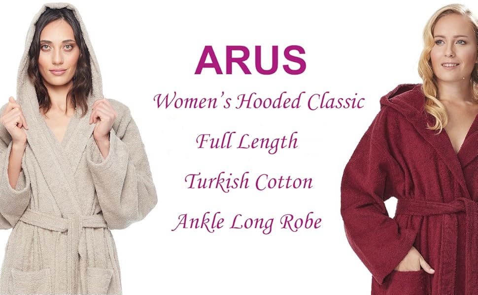 Women''s Hooded Classic Full Length Bathrobe Turkish Cotton Ankle Long Robe banner