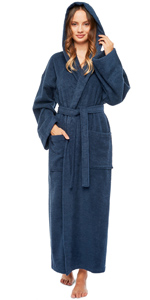 Women''s Hooded Classic Cotton Long Bahtrone Navy Blue