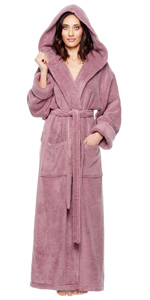 Womens Hooded Long Low Twist Cotton Bathrobe