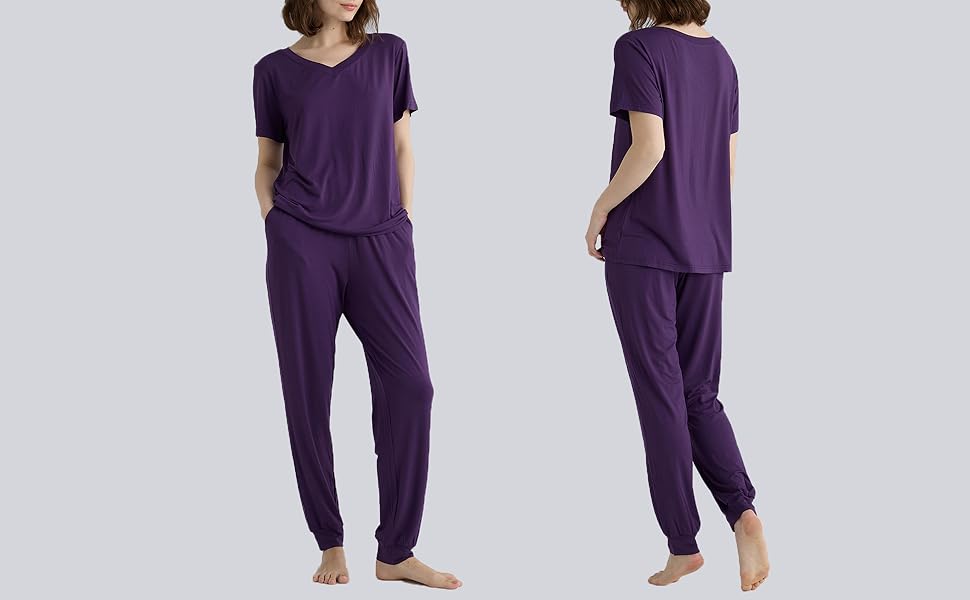 bamboo pajamas for women short sleeve long pants