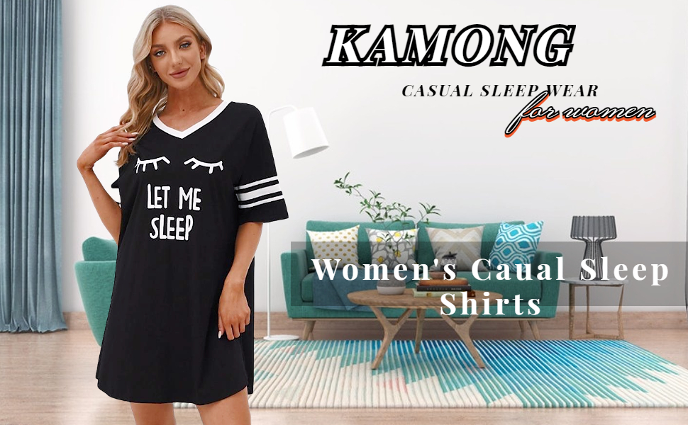 KAMONG WomensCasual Sleep Nightshirt Novelty Nightdress