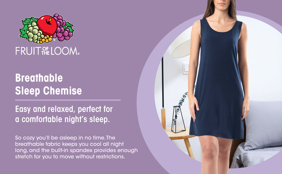 Fruit of The Loom, Breathable, Sleep, Chemise, Sleepwear, ladies, women