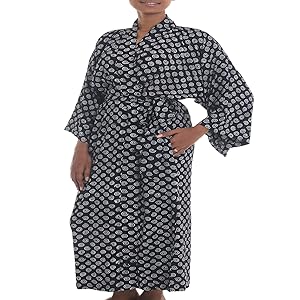 Novica Black White Rayon Robe sedaartificial Tunica WideSleeve mangas anchas For Women Para mujeres