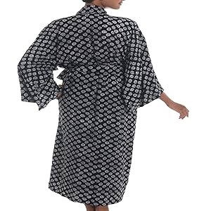 Novica Black White Rayon Robe sedaartificial Tunica WideSleeve mangas anchas For Women Para mujeres