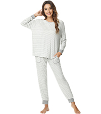 NACHILA Womens Bamboo Viscose Pajamas Soft Long Sleeve Sleepwear Set Long Pants Pjs with Pockets