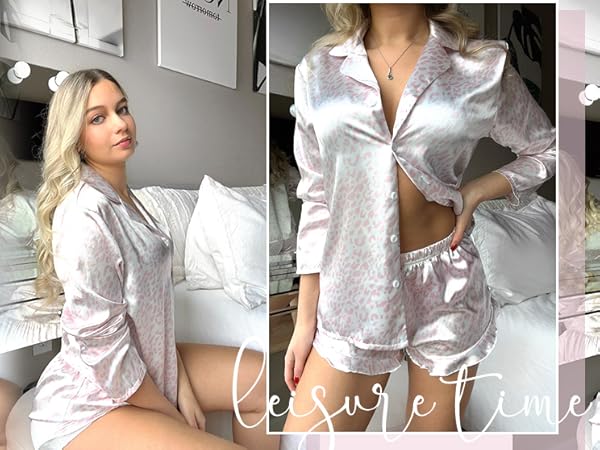 Ekouaer Womens Satin Pajama Sets Long Sleeve