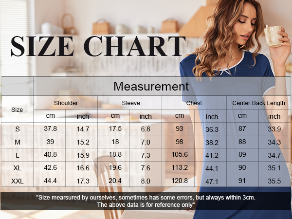 size chart night shirt