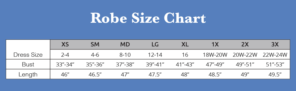 women''s robe size chart