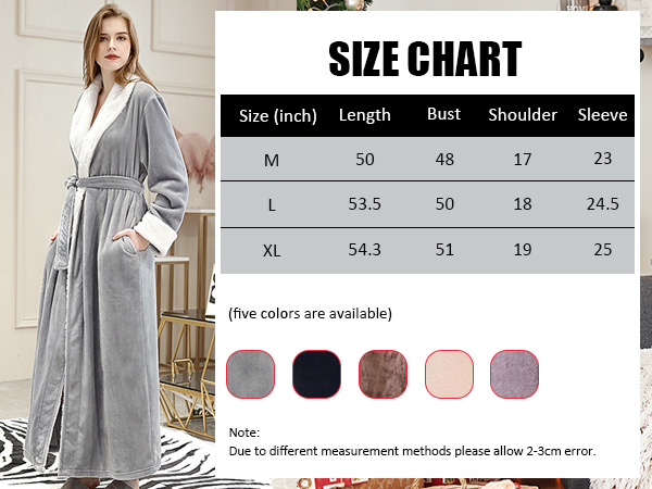 Warm Soft Plush Bathrobes for women size chart