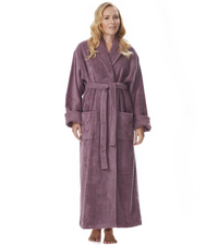 Women shawl collar terry cotton long bath robe