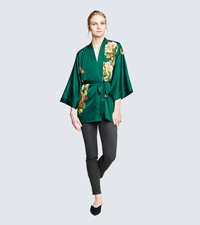 KIM+ONO Women''s Charmeuse Kimono Jacket Peony & and Butterfly Emerald