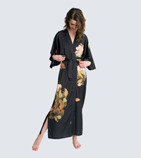 KIM+ONO Women''s Charmeuse Kimono Robe Peony & and Butterfly Black